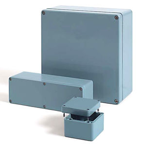 boîtier sur rail DIN / rectangulaire / en polyester renforcé de fibres de verre / avec couvercle vissé