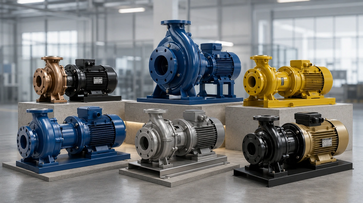 Assemblage d'une pompe centrifuge industrielle installée dans une station municipale de traitement de l'eau avec tuyauterie en acier robuste et entraînement par moteur.