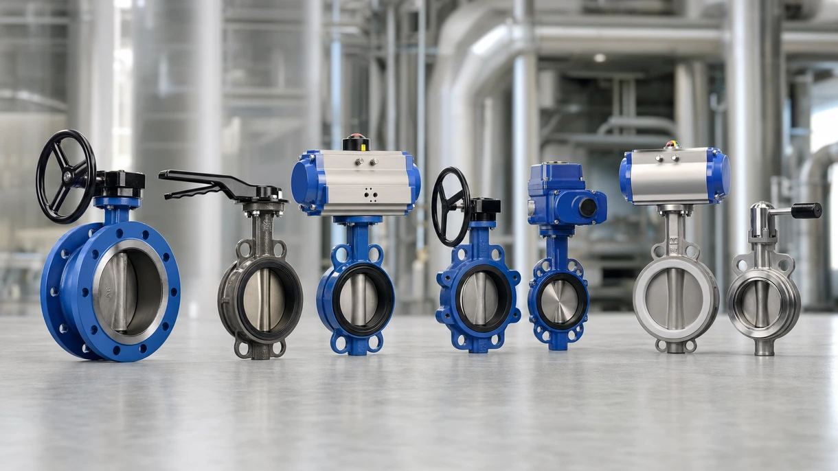 Vanne papillon automatisée installée dans un système de tuyauterie industrielle en acier inoxydable pour le traitement chimique et le contrôle de débit.