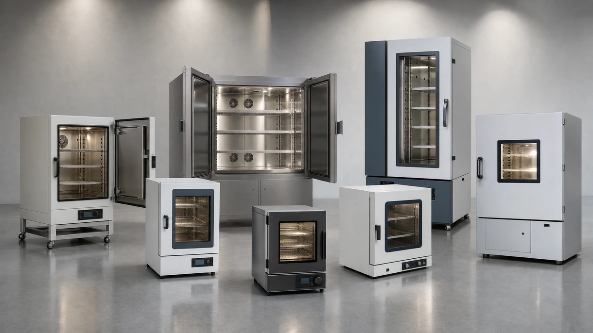 Four à chambre industriel en usine avec un technicien chargeant des composants en acier pour un processus de traitement thermique professionnel.
