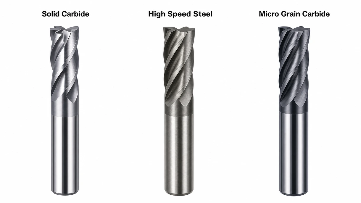 Vue macro d'une fraise monobloc à dents multiples montrant le revêtement spécialisé et les arêtes de coupe rectifiées de précision pour un usage industriel.