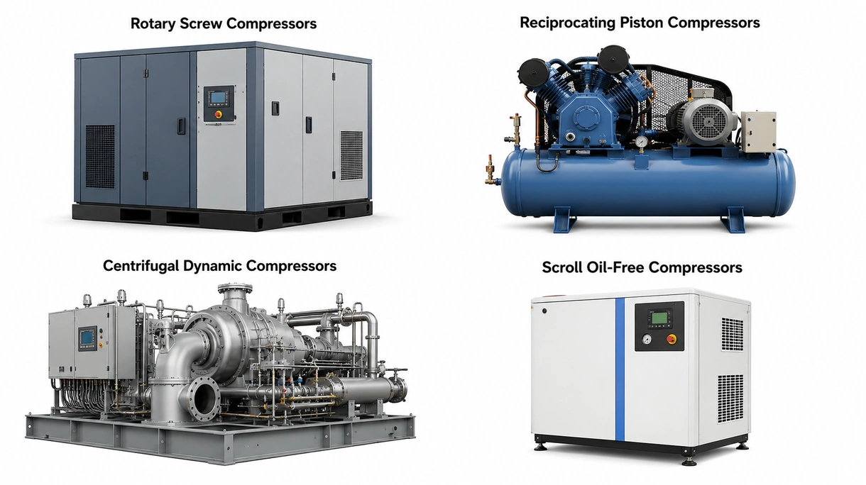 Gros plan d'un bloc de compression d'un compresseur sans huile montrant les rotors de précision et les capteurs thermiques pour la surveillance des performances techniques.
