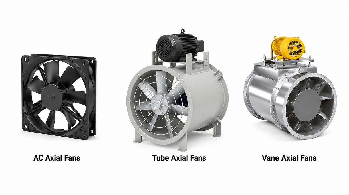 Vue rapprochée des pales aérodynamiques d'un ventilateur industriel et de son carter de protection montrant l'ingénierie de précision et la robustesse des matériaux.