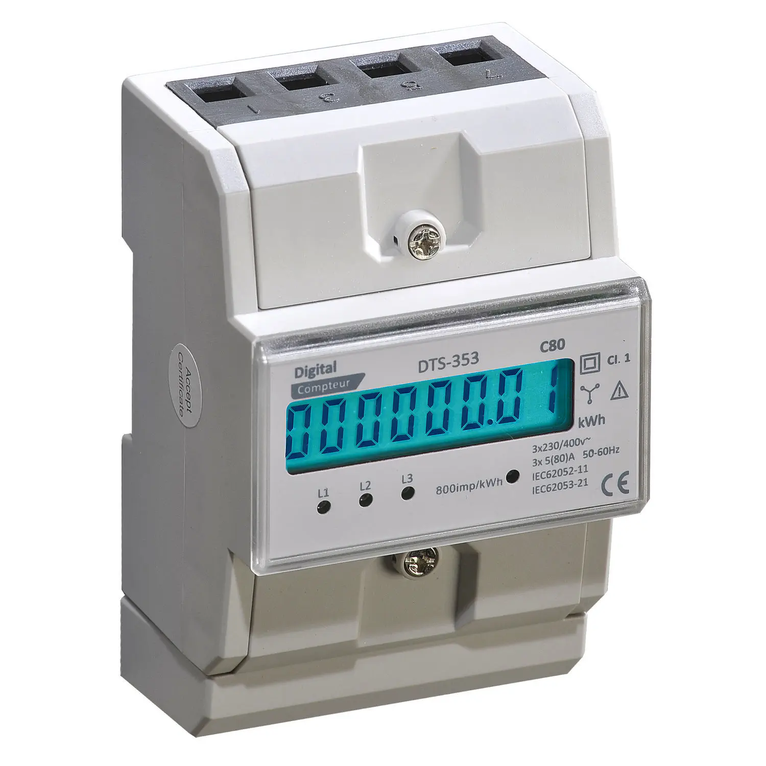 Compteur D'énergie Triphasé DTSD1352 - Rail DIN, 80A, Affichage LCD, Communication RS485, Mesure KWh, Tension, Courant