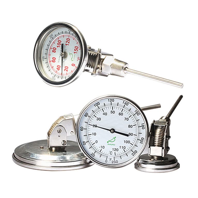 Thermomètre Bimétallique Pour Tuyaux 0-120°C - Acier Inox, Pour Chaudière, Four, Barbecue