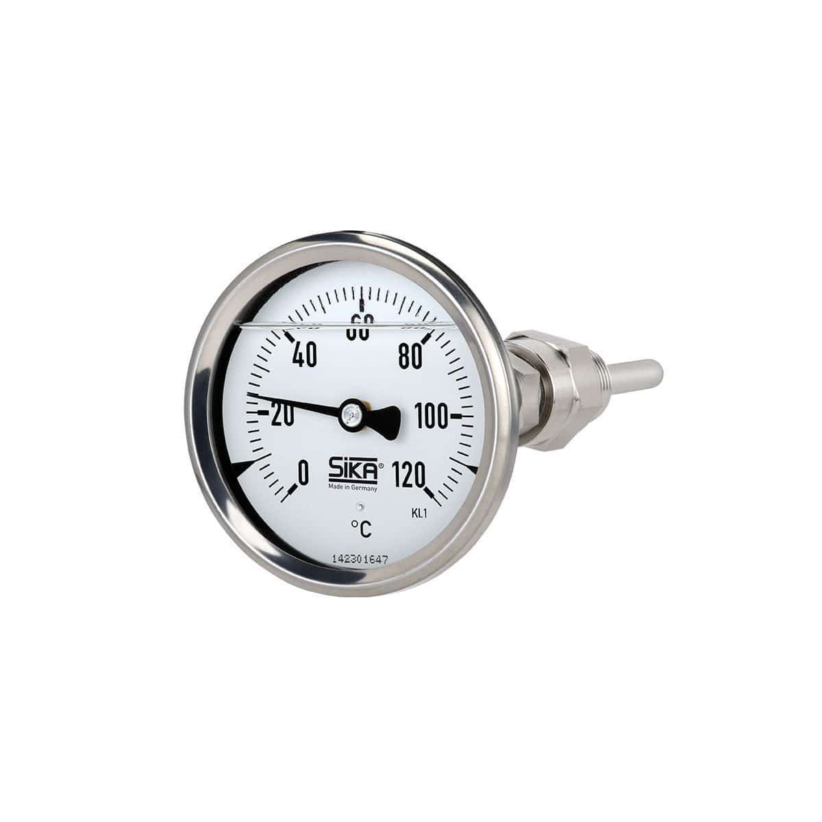 Thermomètre Bimétallique 0-120°C - Tige 30,5 Cm - Pour Chauffage, Chaudière, Barbecue - Boîtier Inox + Laiton