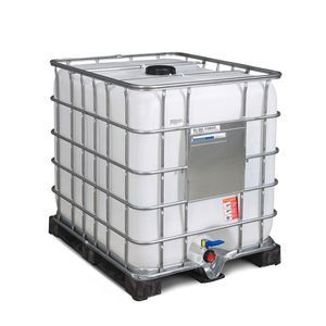 Cuve IBC produits dangereux, palette PE, 600 litres, ouverture DN