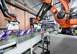 palettiseur à portique / couche par couche / par le bas / robotisé