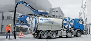 camion aspirateur vidangeur / hydrocureur / à 4 essieux / à recyclage d'eau