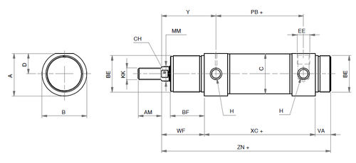 Vérin pneumatique - ISM - ARTEC SRL - simple effet / rond