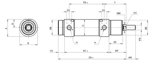 Vérin pneumatique - IDM-W - ARTEC SRL - double effet / à amortissement réglable / rond