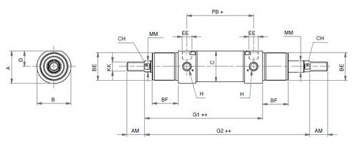 Vérin pneumatique - IDMP-W - ARTEC SRL - à double tige / double effet / à amortissement réglable