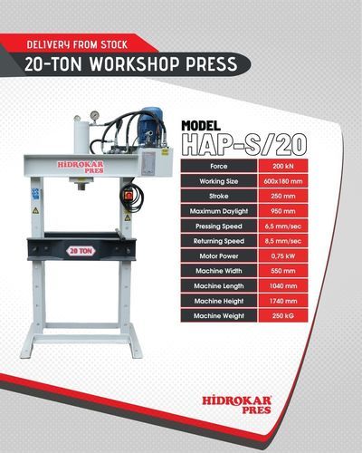 Presse hydraulique - HAP-S/20 - HIDROKAR PRES INDUSTRY AND TRADE CO. - motorisée / à poinçonner / à redresser
