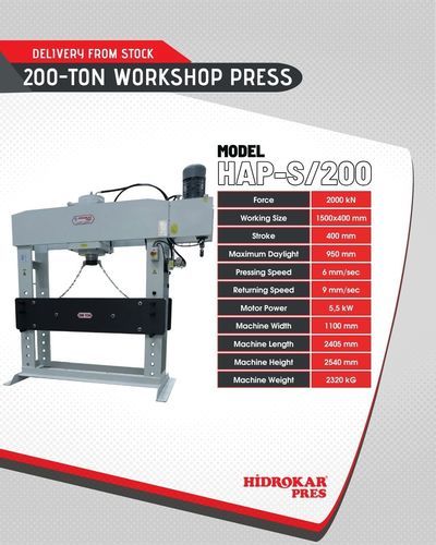 Presse hydraulique - HAP-S/200 - HIDROKAR PRES INDUSTRY AND TRADE CO. - motorisée / de formage / à redresser