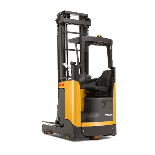 Chariot élévateur à mât rétractable électrique - RT series - TCM Forklifts - à position assise de côté / de manutention / pour entrepôt