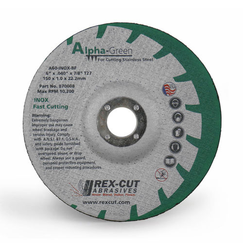 Disque à tronçonner pour acier inoxydable - Alpha-Green - Rex-Cut Abrasives - en oxyde d'aluminium / renforcé de fibre de verre