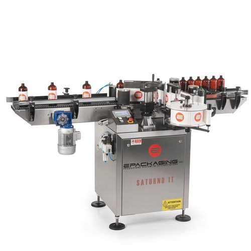 Machine d'étiquetage automatique - SATURNO 1T  - E-Packaging Srl - pour bouteilles / pour applications sur le côté / pour applications sur le dessus