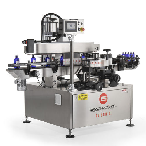 Machine d'étiquetage contrôlée par PLC - Saturno 2T Full - E-Packaging Srl - pour bouteilles / de canettes / pour applications sur le côté