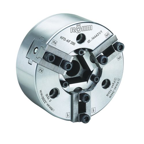 Mandrin automatique - KFD-AF - RÖHM GmbH - 3 mors / avec passage au centre / auto-centrant