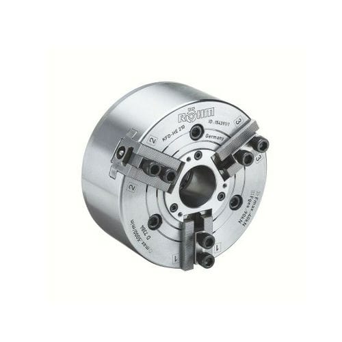 Mandrin automatique - KFD-HE - RÖHM GmbH - 3 mors / avec passage au centre / pour usinage