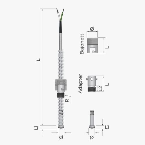 Sonde de température Pt100 - 116 - MESEL S.L - Pt1000 / thermocouple type J / thermocouple type K