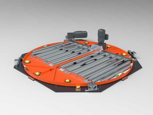 Table rotative avec convoyeur à rouleaux - Pamminger Verpackungstechnik Ges mbH - électrique / horizontale / pour convoyeur