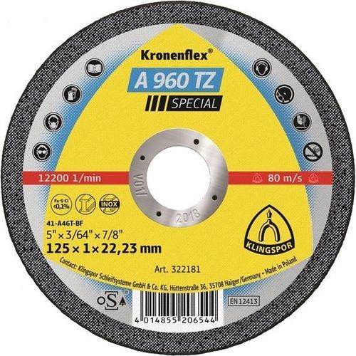 Disque à tronçonner pour tôle - A 960 TZ Special - KLINGSPOR - pour acier inoxydable / fin / pour meuleuse d'angle