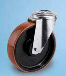 Roulette pivotante - 150 - 500 kg, ø 80 - 200 mm | DS R series - WICKE - à tige / enduite polyuréthane / en acier
