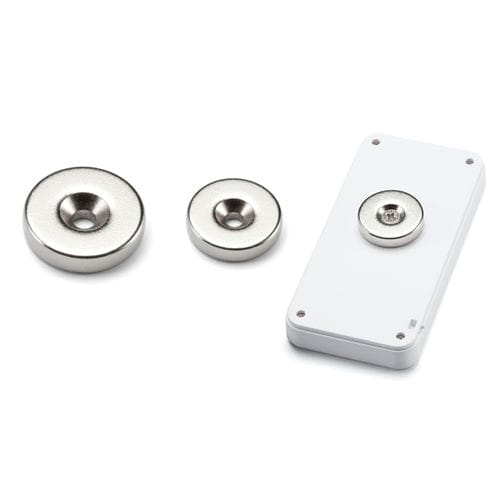 Aimant en néodyme - NMG series - TAKACHI Electronics Enclosure Co., Ltd. - cylindrique / nickelé / avec perçage