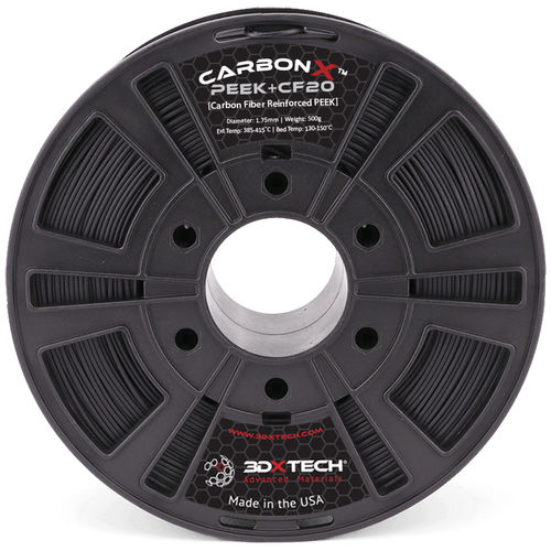 Filament PEEK pour imprimante 3D - CarbonX™ PEEK+CF20 - 3DXtech - 1,75 mm / noir / résistant aux produits chimiques