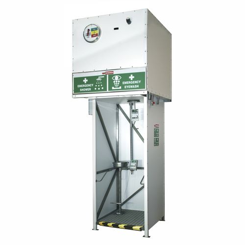 Douche de sécurité sur pied - 6180-TK1200 - EPITECNICA EUROPA, S.L. - montée sur plateforme / avec douche oculaire / avec réservoir