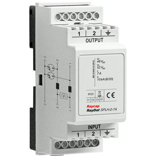 Parafoudre pour alimentation continue - RayDat SPLH - Raycap - compact / à décharge de gaz / sur rail DIN