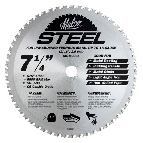 Lame de scie circulaire - MCCB7	 - Malco Products, Inc. - de tronçonnage / au carbure / pour métal