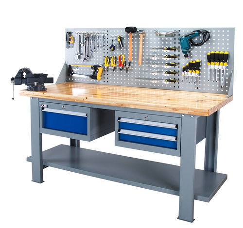 Établi en acier - FZ-1007A - ChengDu SanJi Technology Co.,LTD - à 3 tiroirs / avec panneau porte-outils / pour charges lourdes