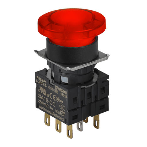 Bouton poussoir à tête champignon - S16BR series - Autonics - lumineux / non lumineux / monté sur panneau