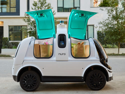 Robot de livraison pour nourriture - R2 - Nuro - pour centre commercial / sur route / sur roues