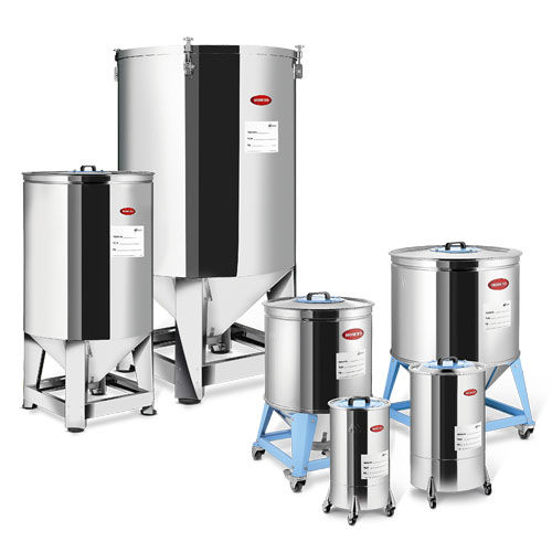 Cuve pour granulés en plastique - CS series - Moretto - en inox / cylindrique / à fond conique