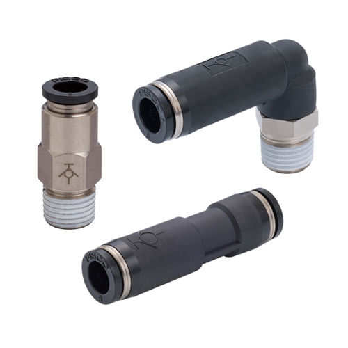 Raccord avec robinet d'arrêt - PS series - NIHON PISCO CO., Ltd. - pneumatique / push-in / coudé