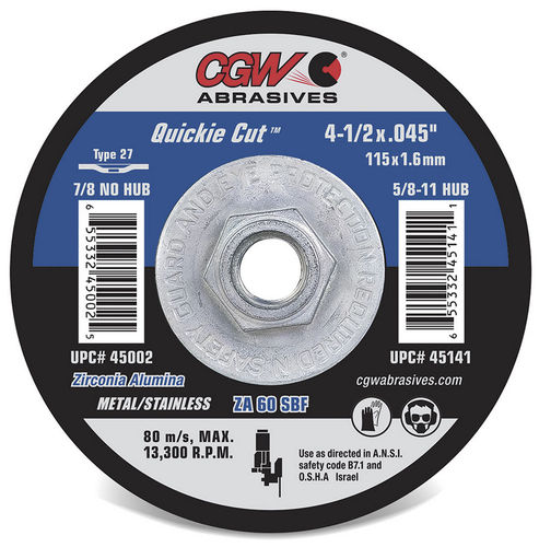 Disque à tronçonner pour acier - 45001 - CGW Abrasives - pour acier inoxydable / en oxyde d'aluminium / en zircone