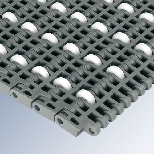 Bande de convoyeur modulaire - E20 series - Afher Eurobelt - en plastique / avec galets de glissement / industrielle