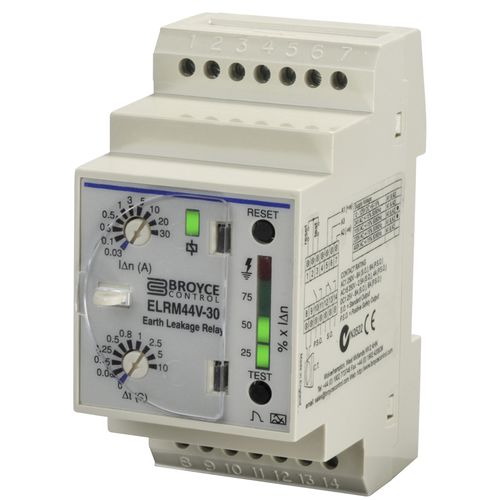 Relais de protection de fuite à la terre - ELRM44V-3 (0.5s) - Broyce Control - 1NO/NF / sur rail DIN / temporisé