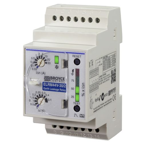 Relais de protection de fuite à la terre - ELMR44V-10/2 (0.5s) - Broyce Control - 1NO / 1NO/NF / sur rail DIN