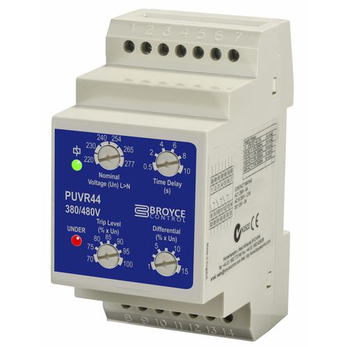 Relais de protection de sous-tension - PUVR44 - Broyce Control - 2NO/NF / triphasé / sur rail DIN