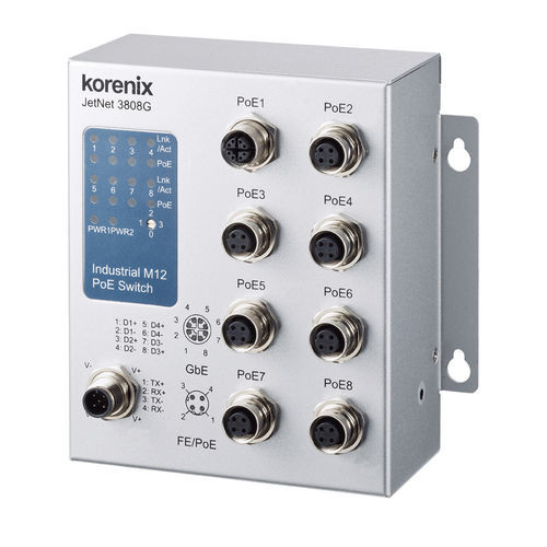Commutateur Ethernet non administrable - JetNet 3808G-M12 - Korenix Technology - 8 ports / gigabit / embarqué