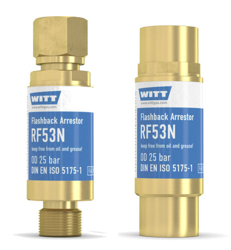 Antiretour pare-flamme pour l'industrie du verre - RF53N - WITT-Gasetechnik - pour l'hydrogène / pour régulateur de pression / pour opération de découpe et soudage