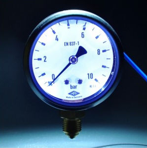 Manomètre avec éclairage à LED intégré - GL63 LED - Manometer Preiss EMPEO-KBM OHG - analogique / en acier inoxydable / en laiton
