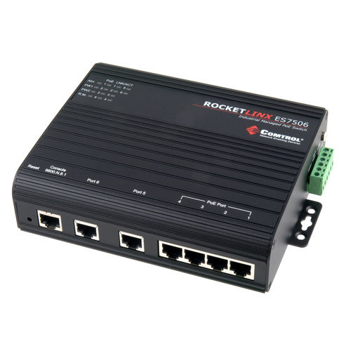Commutateur Ethernet administrable - RocketLinx® ES7506 - Comtrol Corporation - 6 ports / à liaison sans fil / encastrable