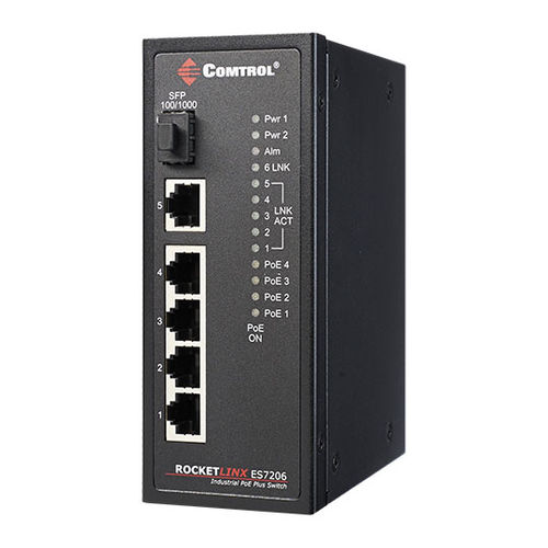 Commutateur Ethernet non administrable - RocketLinx ® ES7206-XT - Comtrol Corporation - 6 ports / gigabit / sur rail DIN