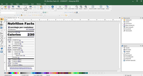 Logiciel de gestion - Nutrition Labeling - TEKLYNX - d'interface / de conception / de base de données ODBC