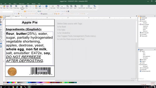 Logiciel de gestion - Allergen labeling - TEKLYNX - de commande / de base de données ODBC / d'inspection